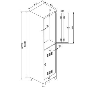 Soyunma Dolabı İç Bölmeli Tek İkili - Görsel 2